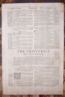 1607 Geneva Folio Roman Letter Bible Leaf Title to Proverbs