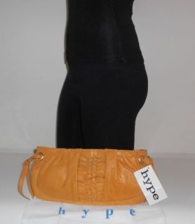  HANDBAG MUSTARD YELLOW LEATHER CLUTCH JANICE KNOTTED LEATHER NWT $125