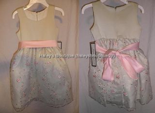Jayne Copeland Green Pink Flower Girl Dress 2T 3T 4 5