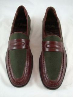 Vintage E T Wright Brown Leather and Canvas Mens Italian Loafers Size