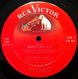 JASCHA HEIFETZ REINER brahms violin concerto LP VG+ LSC 1903 Living