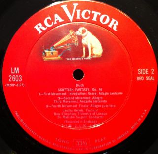 Jascha Heifetz Bruch Vieuxtemps LP Vinyl LM 2603 VG Shaded Dog Mono 1S