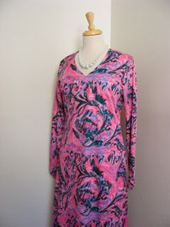 Vintage 70s Pink Disco Jersey Knit Jeanne Lanvin Maxi Dress 14 Paris