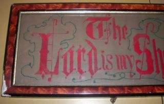 The Lord Is My Shepard Framed Antique Sampler Needlework Embroidery