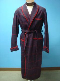 Fantastic Blue Red Striped Wool Mens Robe Housecoat