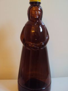 Vintage Aunt Jemima Brown Amber Glass Syrup Bottle w Metal Cap