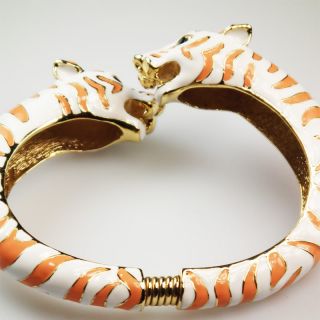 Kenneth Jay Lane Gold Plated White and Orange Enamel Tiger Bracelet