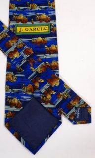 Jerry J Garcia Gold Little Fish 100% Silk Neck Tie Necktie Grateful