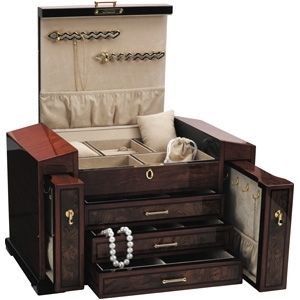 Large Handcrafted Wooden Jewelry Box Chest with Lock Unique Luxury