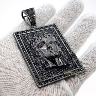 All Black Icy Lab Made 3D Jesus Pendant w Franco Chain