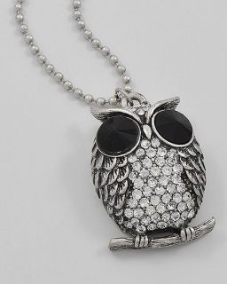  OWL pendant necklace RHINESTONE silver tone figural animal jewelry new
