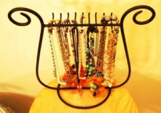Black Necklace Holder Jewelry Rack Tree Table Top Stand Harp Shaped
