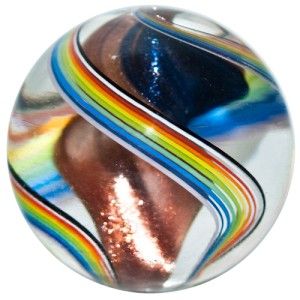 Glass Marble Rolf Wald Goldstone Cobalt Corkscrew w Rainbow
