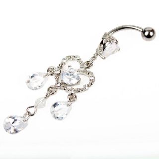 Silver Clear Heart Jewelry Drop Rhinestone Crystal Navel Belly Ring