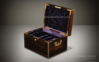 Antique Coromandel Jewellery Jewelry Box by Leuchars with Secret