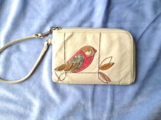 Fossil Jesse Candy Bird Glazed White Leather Wristlet Wallet Purse