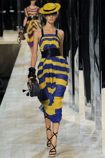 Marc Jacobs Blue Yellow Striped Silk OBI Belt Dress 0