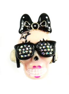 Betsey Johnson Jewelry Film Noir Skull Girl Ring New 2012