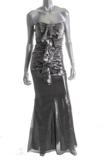 Jill Stuart New Silver Metallic Ruffled Formal Dress 0 BHFO