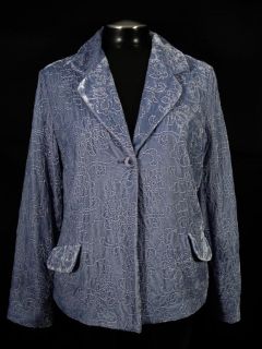 Jill Size M Periwinkle Blue Embroidered Floral Velvet Rayon Jacket