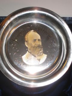 James A Garfield Sterling Silver Ed Franklin Mint Plate w 24KT Gold
