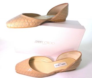JIMMY CHOO WOMENS BEIGE PATENT LEATHER QUILTED FLATS SIZE 39.5 (US9.5