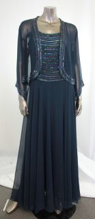 Kara New Blue Womens Dress Size 14 Sequin Beaded Chiffon Evening