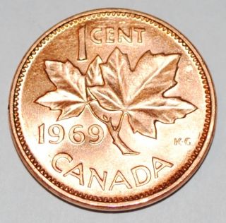 1969 1 Cent Canada Copper Nice Uncirculated Canadian Penny