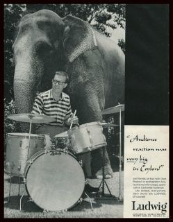 1959 LUDWIG Drums Joe Morello w Ceylonese Elephant Vintage Trade Print