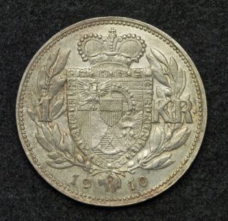 1910 Liechtenstein Prince Johann II The Good Silver 1 Krone Coin XF