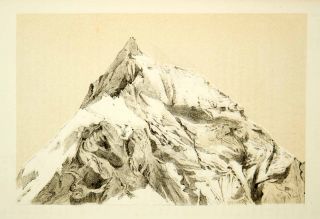1872 Lithograph John Ruskin Cerwin North West Mountain Peak Summit