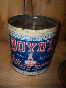 Vintage BOYDS Potato Chips Tin Old Advertising Can John Boyd Co. Lynn