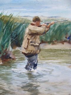 Antique John Whorf Marsh Hunting w C Painting