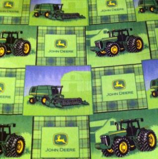  John Deere Plaid Patch Tractors Fleece Fabric by The Yard