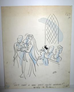 Orig 1940 Comic Art Wedding Cartoon Drawing John Bailey