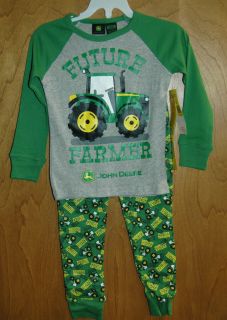 New Boys Green Gray John Deere Future Farmer Tractor 2 PC Pajamas 4 5
