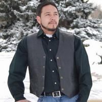 Mens Western Southwestern Lambskin Leather Cowboy Vest Black XL