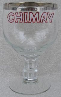 Chimay Belgium Beer Goblet Silver Rim Glass Etched Bottom Belgian Official  