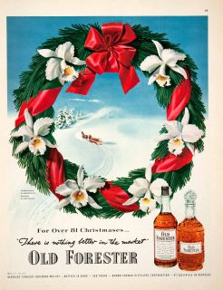 1951 Ad Old Forester Bourbon Whiskey Kentucky Wreath Constance Spry John Howard  