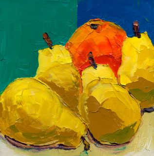 Four Pears Orange Original Still Life Expression Oil Painting Palette Knives Ken  