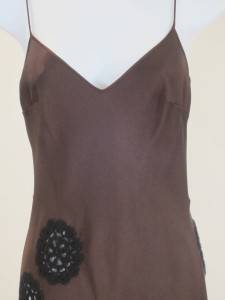 John Galliano Brown Satiny Crochet Detail Maxi Dress Sz 4  