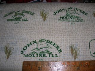John Deere Vintage Logo 100 cotton fabric BTY Tan Green Logos  