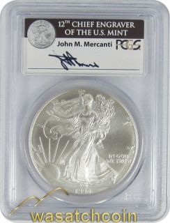 1996 American Silver Eagle PCGS MS69 Signed by John M Mercanti  
