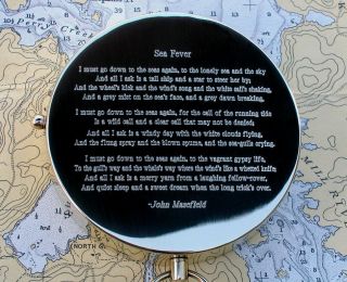 John Masefield Tall Ship Poem Engraved on Large Solid Brass Pocket Compass  