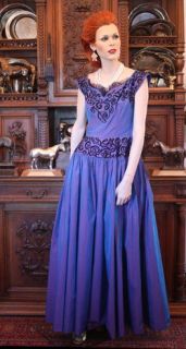 Spectacular 50's Emma Domb Ballgown Blk Sequins Iridesence Cobalt Violet Dress M  