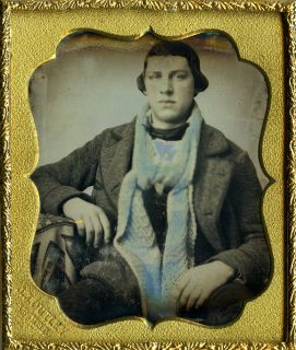 John J Outley St Louis Sixth Plate Daguerreotype Nice Unique Blue Tinted Scarf  