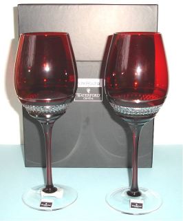 Waterford John Rocha Voya Red Wine Glasses Pair Red Crystal New in Box  