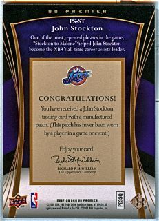 07 08 UD Premier Stitchings John Stockton 20 25 "1984 NBA Roy"  