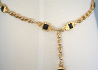 St John Knit Gold Black SJ Logo 41" Chain Belt  