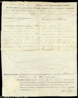 John Tyler Land Grant Signed 06 13 1826  